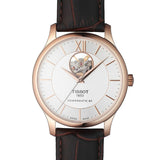 Tissot Tradition Powermatic 80 Open Heart Silver Dial Brown Leather Strap Watch For Men - T063.907.36.038.00 Buy Now By Tissot