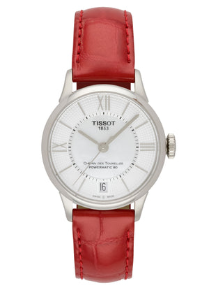 Tissot Chemin Des Tourelles Powermatic 80 Mother of Pearl White Dial Red Leather Strap Watch For Women - T099.207.16.118.00 Buy Now By Tissot
