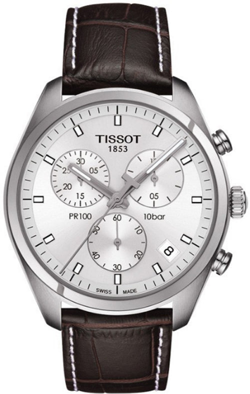 Tissot PR 100 Chronograph Silver Dial Brown Leather Strap Watch for Men - T101.417.16.031.00 Buy Now By Tissot