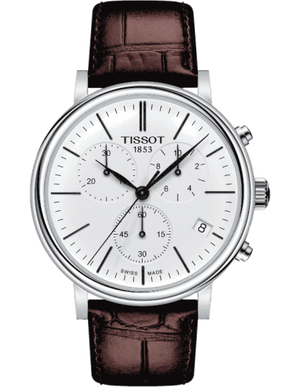 Tissot Carson Premium Chronograph White Dial Brown Leather Strap Watch For Men - T122.417.16.011.00 Buy Now By Tissot