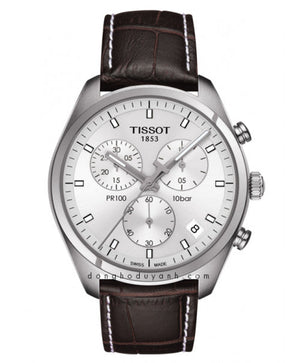Tissot PR 100 Chronograph Silver Dial Brown Leather Strap Watch for Men - T101.417.16.031.00 Buy Now By Tissot