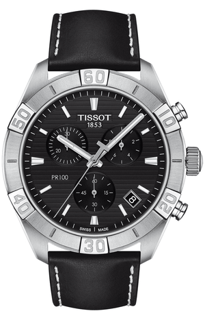 Tissot PR 100 Sport Quartz Chronograph Black Dial Black Leather Strap Watch For Men - T101.617.16.051.00 Buy Now By Tissot