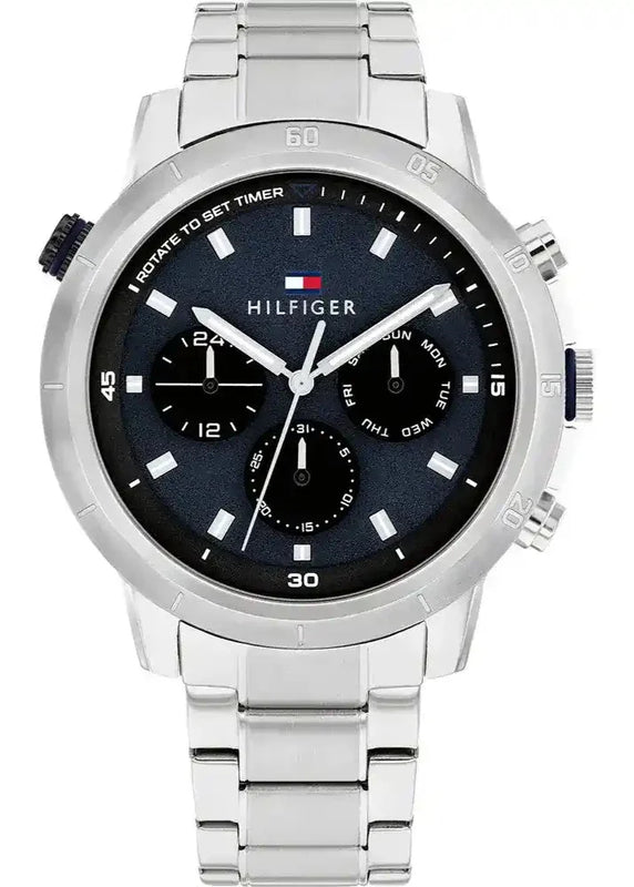 Tommy Hilfiger Troy Chronograph Blue Dial Silver Steel Strap Watch For Men - 1792104 Buy Now By Tommy Hilfiger