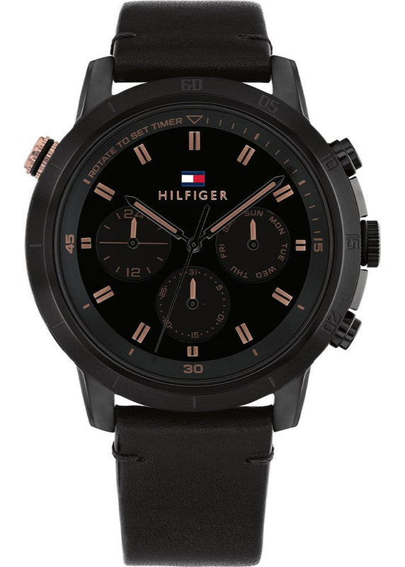 Tommy Hilfiger Troy Chronograph Black Dial Black Leather Strap Watch For Men - 1792110 Buy Now By Tommy Hilfiger