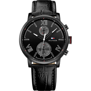 Tommy Hilfiger Aden Chronograph Black Dial Black Leather Strap Watch for Men - 1791310 Buy Now By Tommy Hilfiger