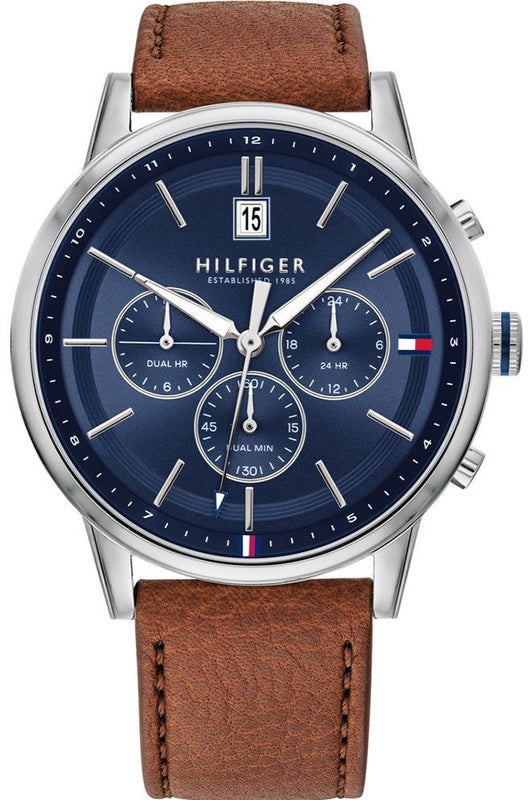 Tommy Hilfiger Kyle Multifunction Blue Dial Brown Leather Strap Watch for Men - 1791629 Buy Now By Tommy Hilfiger