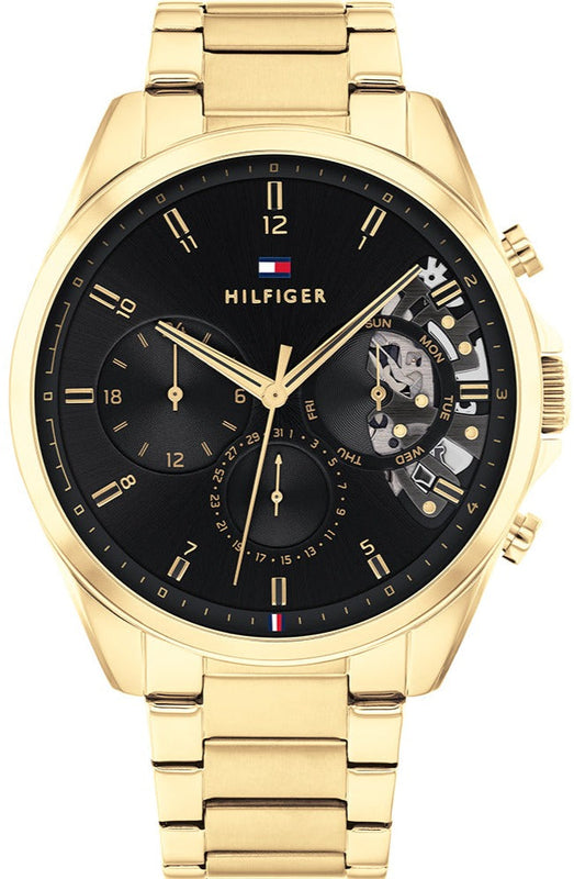 Tommy Hilfiger Baker Chronograph Black Dial Gold Steel Strap Watch for Men - 1710447 Buy Now By Tommy Hilfiger