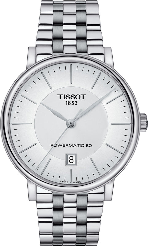 Tissot T Classic Carson Premium Powermatic 80 White Dial Silver Steel Strap Watch For Men - T122.407.11.031.00 Buy Now By Tissot