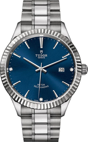 Tudor Style Automatic Diamonds Blue Dial Silver Steel Strap Watch for Men - M12710-0017 Buy Now By Tudor