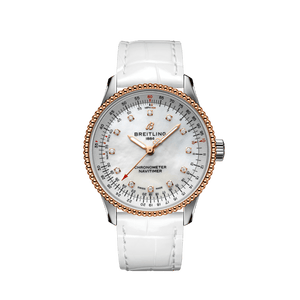 Breitling Navitimer Automatic 35 Mother of Pearl Dial White Leather Strap Watch for Women - U17395211A1P3 Buy Now By Breitling