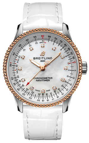 Breitling Navitimer Automatic 35 Mother of Pearl Dial White Leather Strap Watch for Women - U17395211A1P3 Buy Now By Breitling