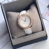 Guess Mini Rose Diamonds White Dial White Leather Strap Watch For Women - U85142l3 Buy Now By Guess