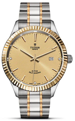 Tudor Style Automatic Diamonds Gold Dial Two Tone Steel Strap Watch for Men - M12713-0007 Buy Now By Tudor