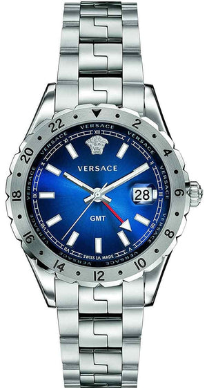 Versace Hellenyium GMT Blue Dial Silver Steel Strap Watch for Men - V11010015 Buy Now By Versace