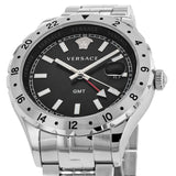 Versace Hellenyium GMT Black Dial Silver Steel Strap Watch for Men - V11020015 Buy Now By Versace