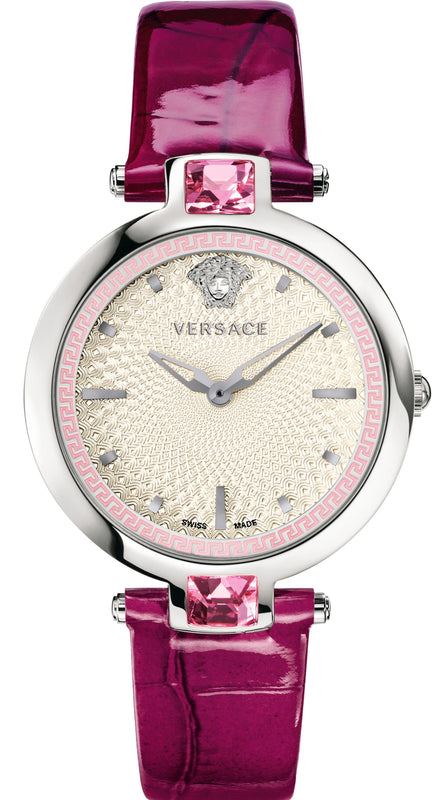 Versace Olympo Crystal Gleam White Dial Purple Leather Strap Watch for Women - VAN010016 Buy Now By Versace