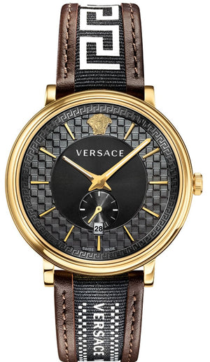 Versace V-Circle Quartz Black Dial Brown Leather Strap Watch for Men - VEBQ01619 Buy Now By Versace