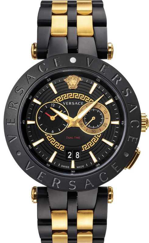 Versace V-Race Analog Quartz Black Dial Two Tone Steel Strap Watch For Men - VEBV00619 Buy Now By Versace