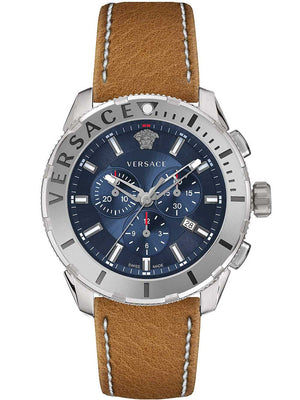 Versace Casual Chronograph Blue Dial Brown Leather Strap Watch for Men - VERG002-18 Buy Now By Versace