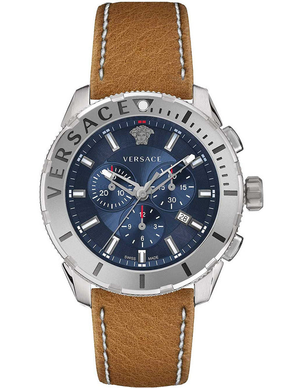 Versace Casual Chronograph Blue Dial Brown Leather Strap Watch for Men - VERG002-18 Buy Now By Versace