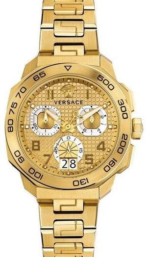 Versace Dylos Chronograph Gold Dial Gold Steel Strap Watch for Men - VQC040015 Buy Now By Versace