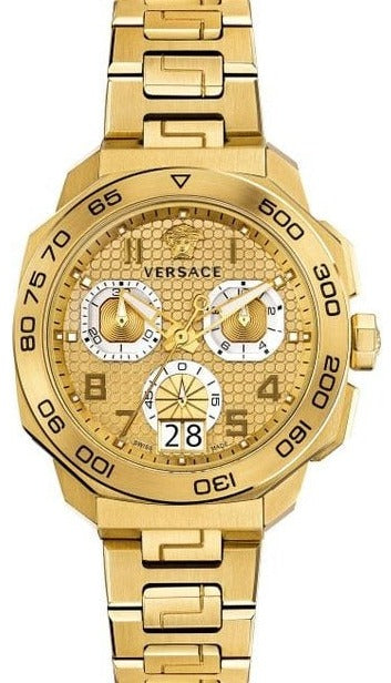 Versace Dylos Chronograph Gold Dial Gold Steel Strap Watch for Men - VQC040015 Buy Now By Versace