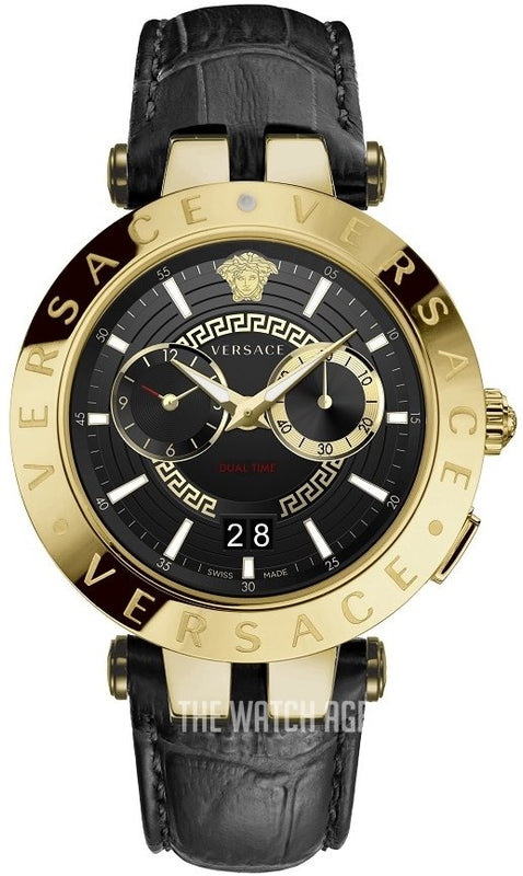 Versace V-Race Quartz Black Dial Black Leather Strap Watch For Men - VEBV00119 Buy Now By Versace