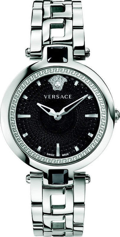 Versace Crystal Gleam Guilloche Black Dial Silver Steel Strap Watch for Women - VAN030016 Buy Now By Versace