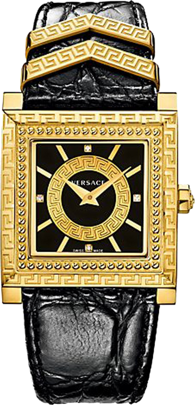 Versace VD-25 Diamonds Black Dial Black Leather Strap Watch for Women - VQF020015 Buy Now By Versace