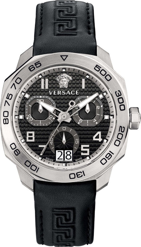 Versace Dylos Analog Black Dial Black Leather Strap Watch for Men - VQC010015 Buy Now By Versace