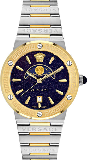 Versace Greca Logo Moonphase Black Dial Two Tone Steel Strap Watch for Men - VE7G00223 Buy Now By Versace
