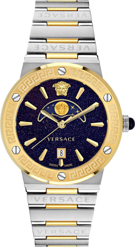 Versace Greca Logo Moonphase Black Dial Two Tone Steel Strap Watch for Men - VE7G00223 Buy Now By Versace