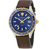 Versace Hellenyium GMT Blue Dial Brown Leather Strap Watch for Men - V11080017 Buy Now By Versace