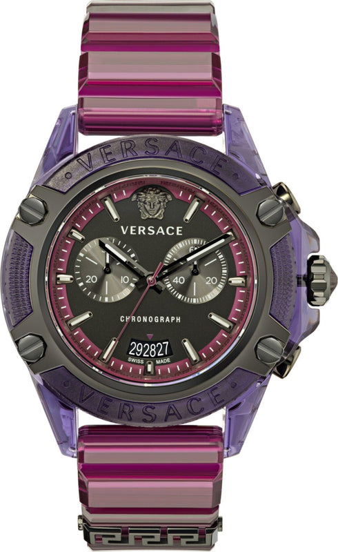 Versace Icon Active Chronograph Black Dial Purple Rubber Strap Watch For Men - VEZ701423 Buy Now By Versace