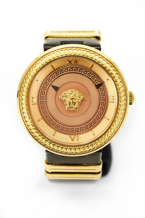 Versace V Metal Icon Gold Dial Brown Strap Watch for Women - VLC130016 Buy Now By Versace