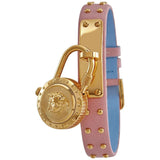 Versace Medusa Lock Icon Quartz Gold Dial Pink & Blue Leather Strap Watch For Women - VEDW00219 Buy Now By Versace