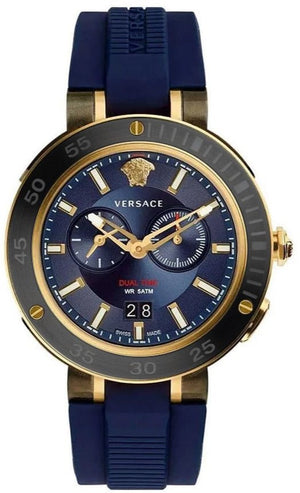 Versace V Extreme Chronograph Blue & Gold Tone Dial Blue Rubber Strap Watch for Men - VCN010017 Buy Now By Versace