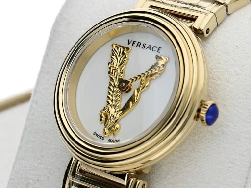 Versace Mini Virtus Quartz White Dial Gold Steel Strap Watch For Men - VET300221 Buy Now By Versace