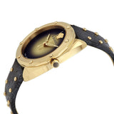 Versace Shadov Quartz Gold Dial Black Leather Strap Watch for Women - VEBM00318 Buy Now By Versace