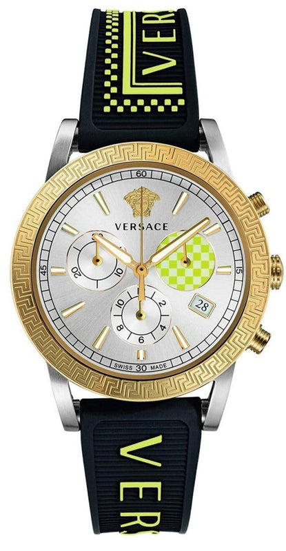 Versace Sports Tech Chronograph Silver Dial Black Rubber Strap Watch for Women - VELT00519 Buy Now By Versace