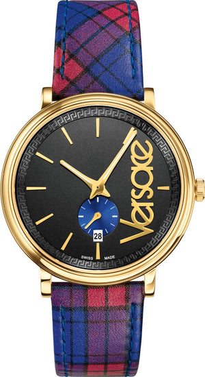 Versace V-Circle The Clans Edition Black Dial Red & Blue Leather Strap Watch for Women - VEBQ00218 Buy Now By Versace