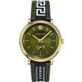 Versace V-Circle Quartz Green Dial Green Leather Strap Watch for Men - VEBQ01519 Buy Now By Versace