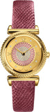 Versace V-Motif Vintage Logo Diamonds Gold Dial Pink Leather Strap Watch for Women - VERE01118 Buy Now By Versace