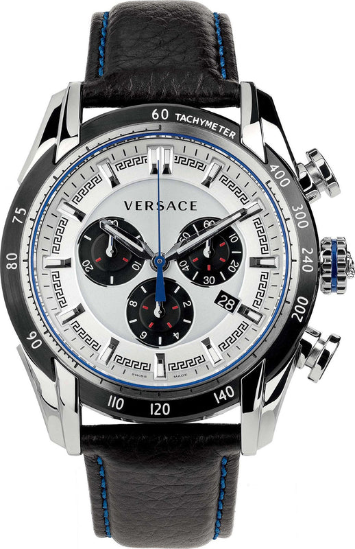 Versace V-Ray Quartz Silver Dial Black Leather Strap Watch for Men - VDB010014 Buy Now By Versace