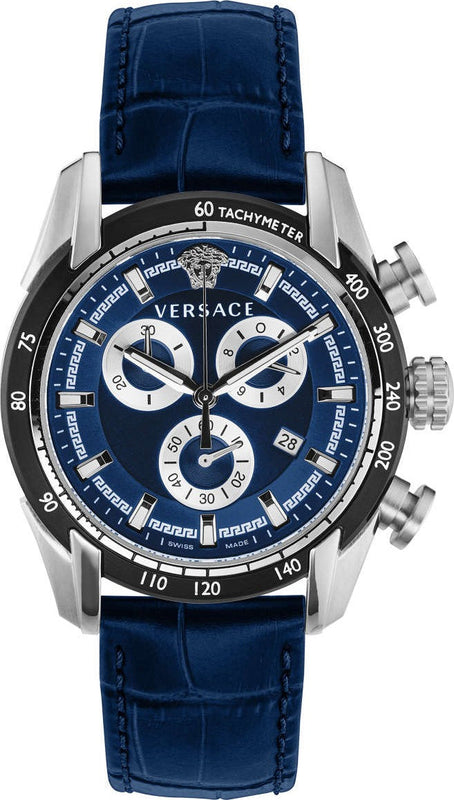 Versace V-Ray Chronograph Quartz Blue Dial Blue Leather Strap Watch for Men - VE2I00721 Buy Now By Versace