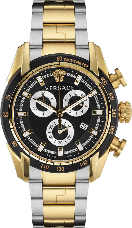 Versace V-Ray Chronograph Black Dial Two Tone Steel Strap Watch For Men - VE2I00421 Buy Now By Versace
