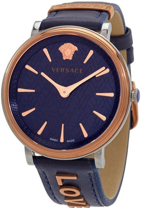 Versace V Circle Quartz Blue Dial Blue Leather Strap Watch For Women - VBP09017 Buy Now By Versace