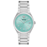 Versace V-Auria Quartz Turquoise Dial Silver Steel Strap Watch for Women - VE0F00225 Buy Now By Versace