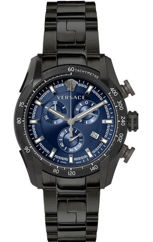 Versace V-Ray Chronograph Quartz Blue Dial Black Steel Strap Watch For Men - VE2I00521 Buy Now By Versace