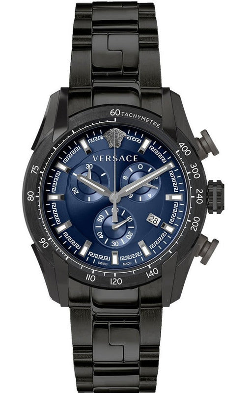 Versace V-Ray Chronograph Quartz Blue Dial Black Steel Strap Watch For Men - VE2I00521 Buy Now By Versace